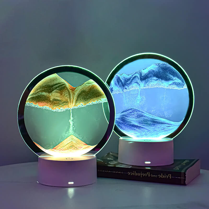 BowLift Creative Round Hourglass Quicksand 3D LED Night Light Table Lamp