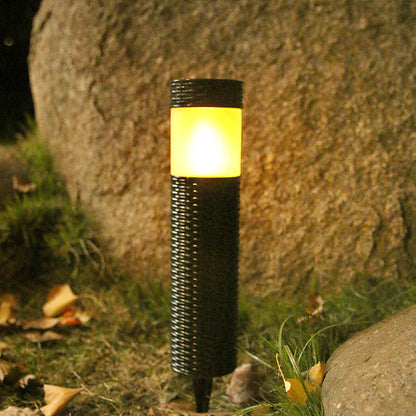 LZINA™ | Outdoor Solar Rattan Cylindrical LED Garden Lawn In-ground Landscape Light