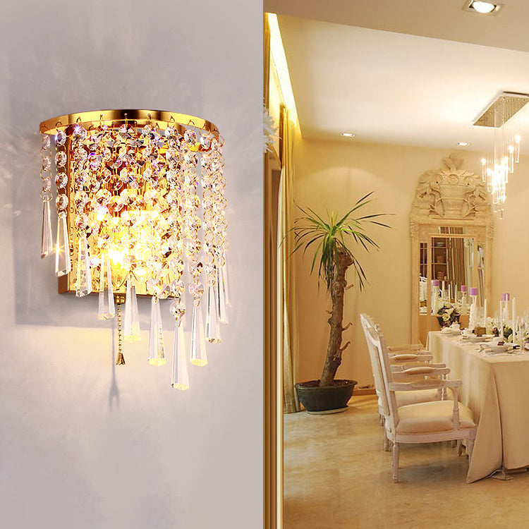 BowLift Modern Luxury Pearl Stainless Steel Crystal 1-Light Wall Sconce Lamp – Semi-Round Octagonal Design for Living Room