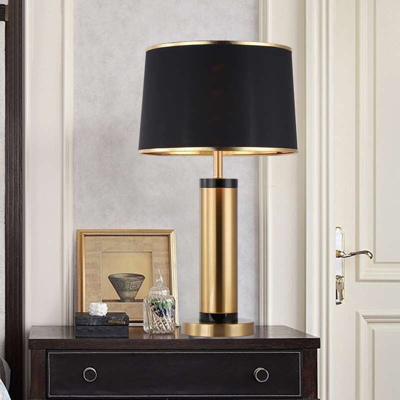 LZINA™ | Modern Transitional Cylinder Iron Table Lamp with Fabric Shade — 1-Light for the Living Room