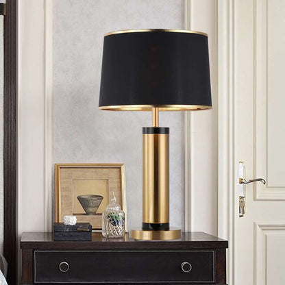 LZINA™ | Modern Transitional Cylinder Iron Table Lamp with Fabric Shade — 1-Light for the Living Room