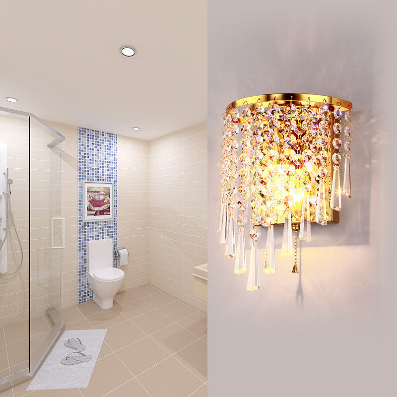 BowLift Modern Luxury Pearl Stainless Steel Crystal 1-Light Wall Sconce Lamp – Semi-Round Octagonal Design for Living Room