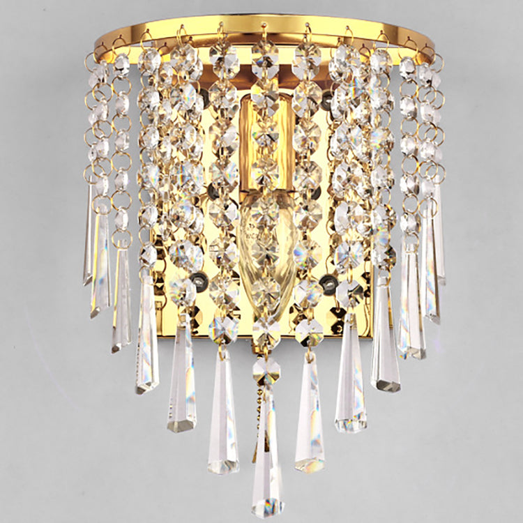 BowLift Modern Luxury Pearl Stainless Steel Crystal 1-Light Wall Sconce Lamp – Semi-Round Octagonal Design for Living Room