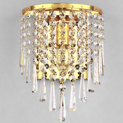 BowLift Modern Luxury Pearl Stainless Steel Crystal 1-Light Wall Sconce Lamp – Semi-Round Octagonal Design for Living Room