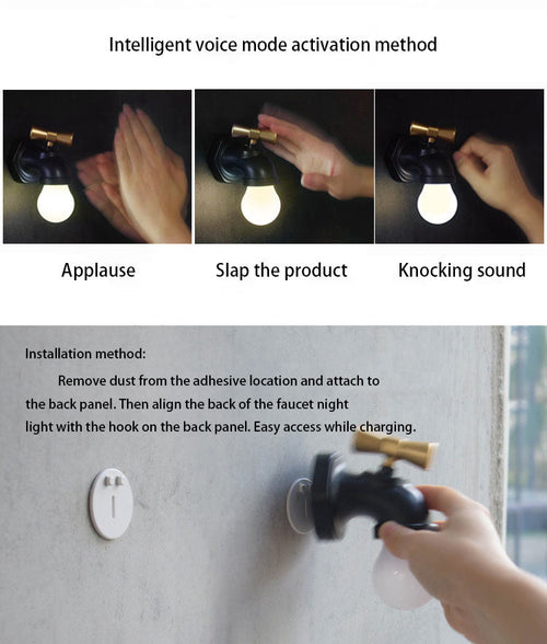 BowLift Modern Faucet-Style USB-Powered LED Night Light Wall Lamp - ABS/PC