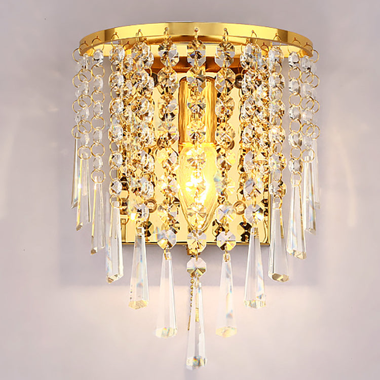 BowLift Modern Luxury Pearl Stainless Steel Crystal 1-Light Wall Sconce Lamp – Semi-Round Octagonal Design for Living Room