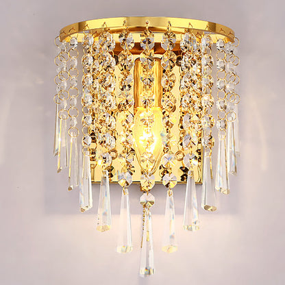 BowLift Modern Luxury Pearl Stainless Steel Crystal 1-Light Wall Sconce Lamp – Semi-Round Octagonal Design for Living Room