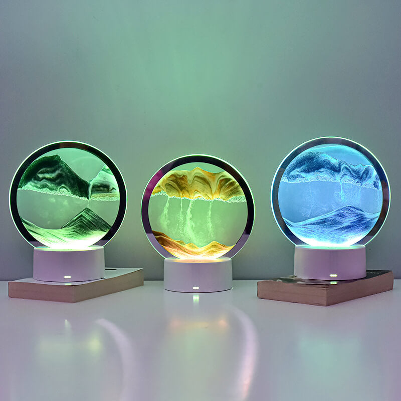 BowLift Creative Round Hourglass Quicksand 3D LED Night Light Table Lamp
