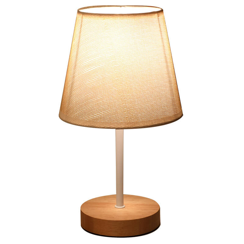 BowLift Nordic Vintage Fabric Cone LED Table Lamp in Solid Wood