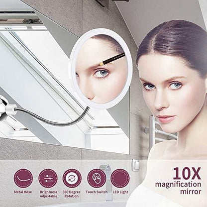 Makeup mirror with LED &amp; magnification - with suction cup and flexible arm | Bowlift