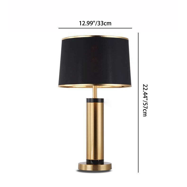 LZINA™ | Modern Transitional Cylinder Iron Table Lamp with Fabric Shade — 1-Light for the Living Room