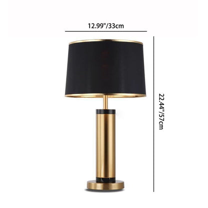 LZINA™ | Modern Transitional Cylinder Iron Table Lamp with Fabric Shade — 1-Light for the Living Room