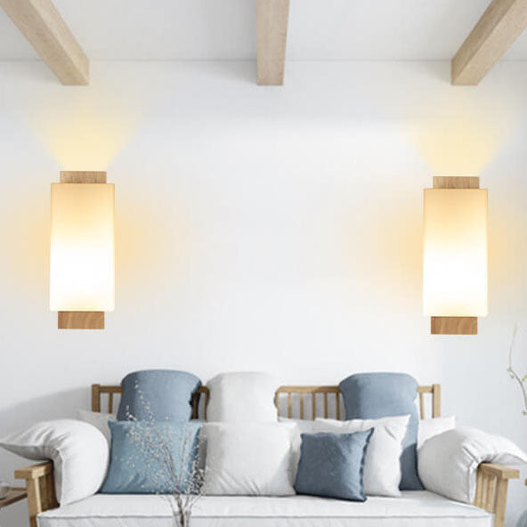 BowLift Modern Minimalist Solid Wood Wall Sconce with Square Glass Column, 1-Light Lamp