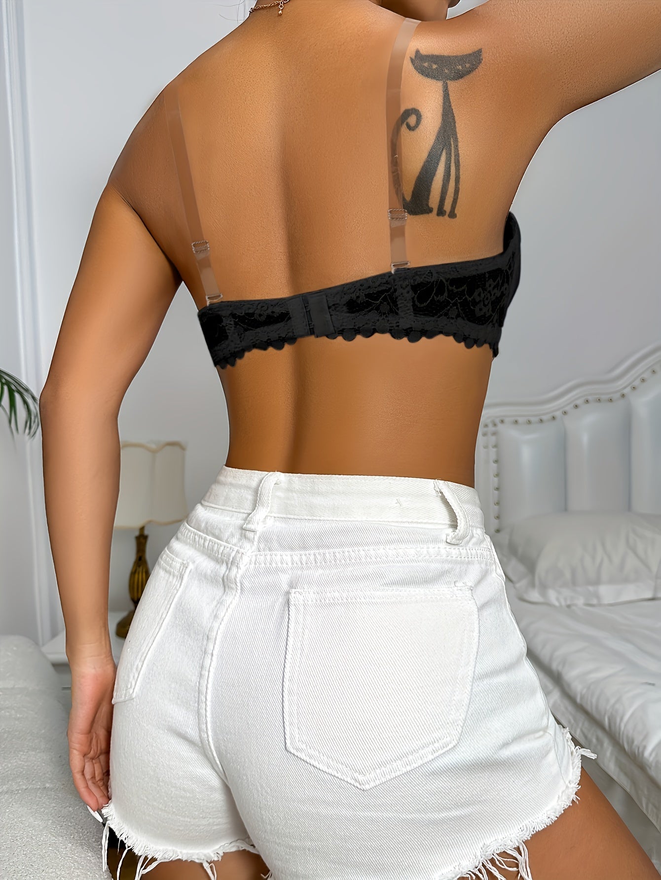 Lace Bra, Underwire Bra & Lace Lingerie – Padded 3/4-Cup Bra with Scalloped Floral Lace, Shoulder Straps, Polyamide Knit, White or Beige