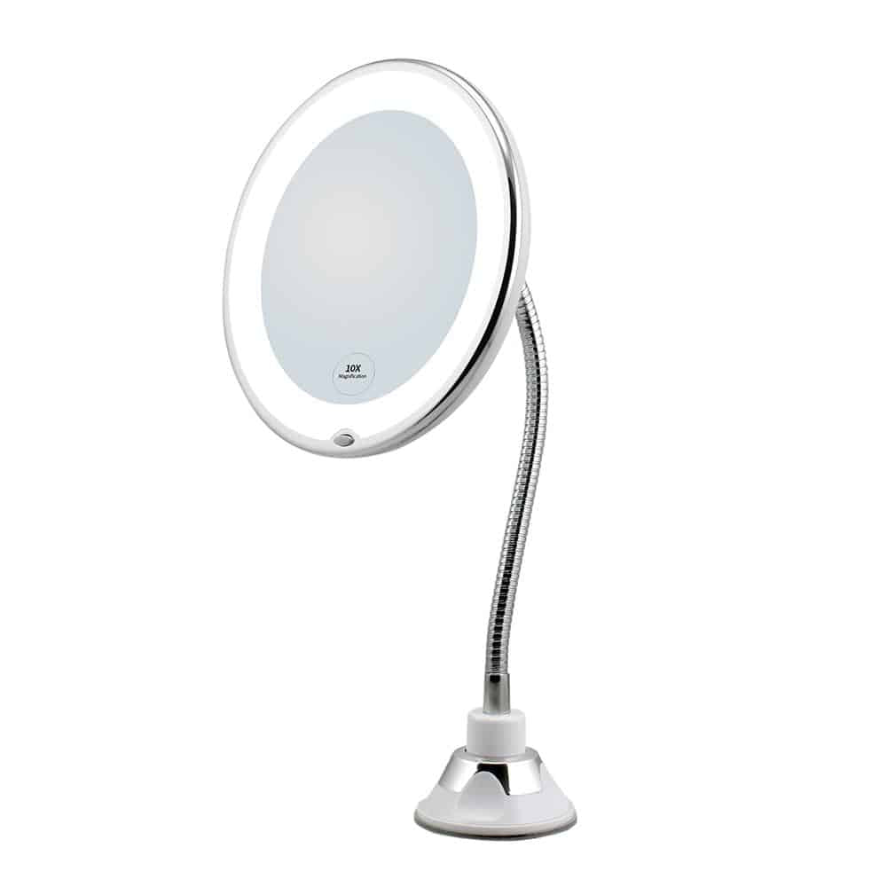 Makeup mirror with LED &amp; magnification - with suction cup and flexible arm | Bowlift
