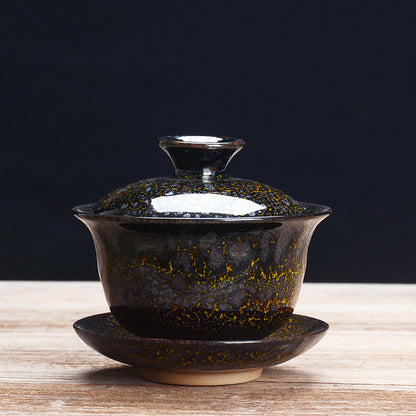 BowLift | Vintage Kiln Ceramic Gaiwan Sancai Tea Cup Tea Cup and Saucer with Lid