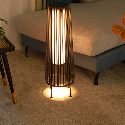 Modern Minimalist Solar Waterproof Round Vertical Pull Strip Iron Rattan LED Standing Floor Lamp For Outdoor Patio | Bowlift