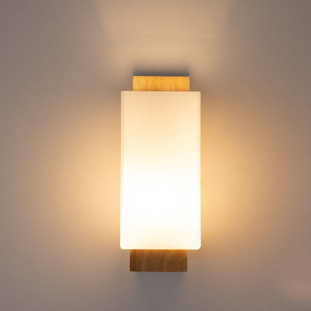 BowLift Modern Minimalist Solid Wood Wall Sconce with Square Glass Column, 1-Light Lamp
