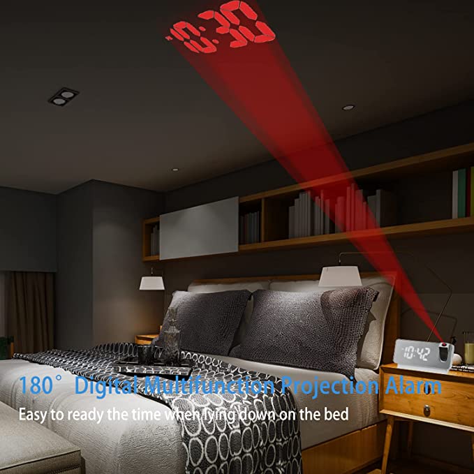 BowLift | Projection Alarm Clock | LED Display with Mirror Surface | Dual Alarms & Temperature | 19cm