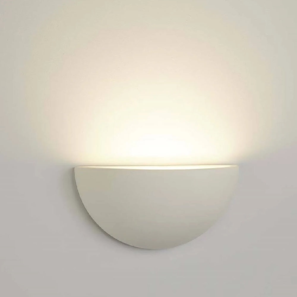 BowLift White Plaster Vintage Wall Spotlight – Paintable Half-Round Half-Moon, 30cm