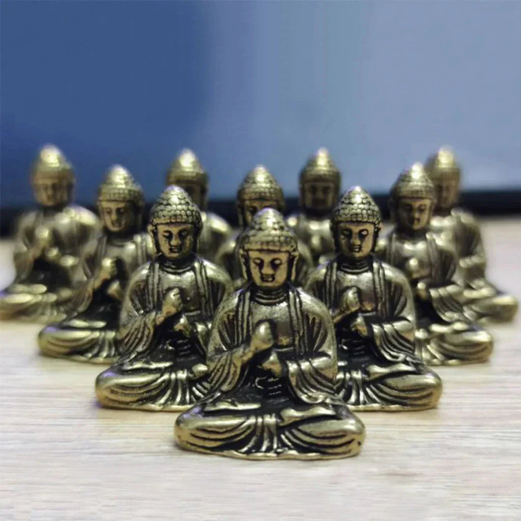 LZINA™ | 10 piece Miniature Brass Sitting Buddha Statue Figure for Travel Buddhism Worship Home Office Desk Decoration