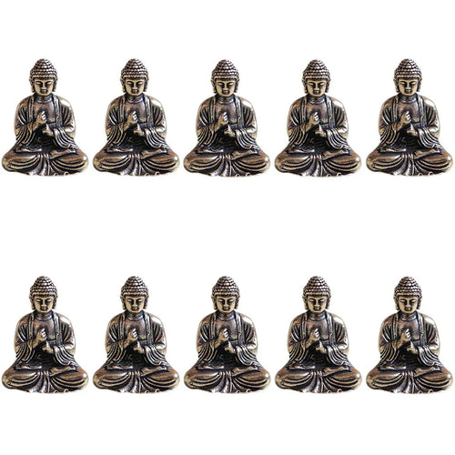 LZINA™ | 10 pieces mini brass sitting Buddha statue figure for travel Buddhism worship home office desk decoration