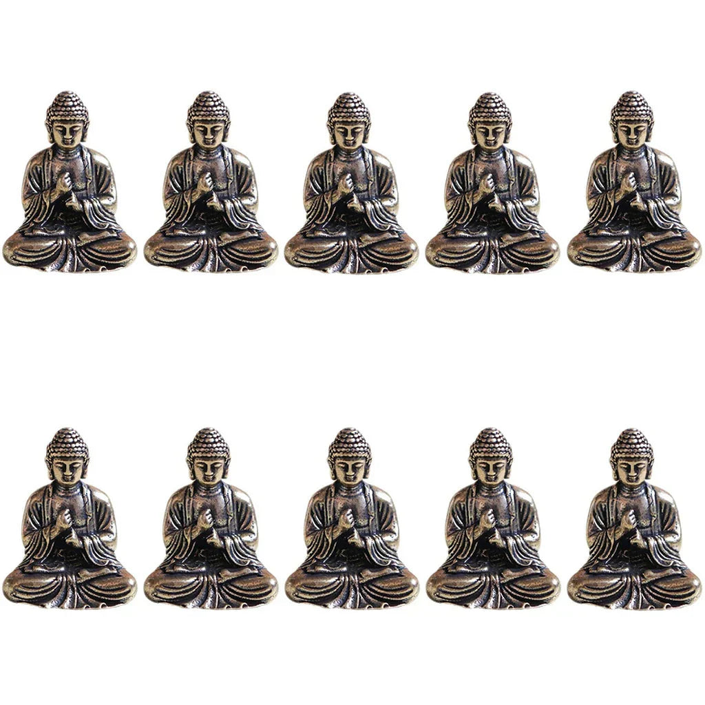 LZINA™ | 10 piece Miniature Brass Sitting Buddha Statue Figure for Travel Buddhism Worship Home Office Desk Decoration
