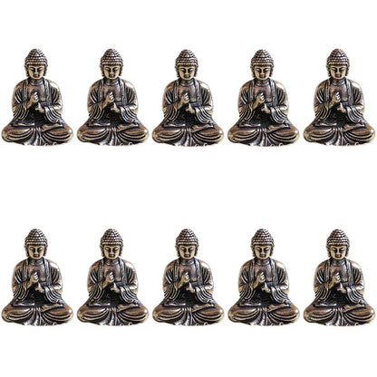 LZINA™ | 10 piece Miniature Brass Sitting Buddha Statue Figure for Travel Buddhism Worship Home Office Desk Decoration
