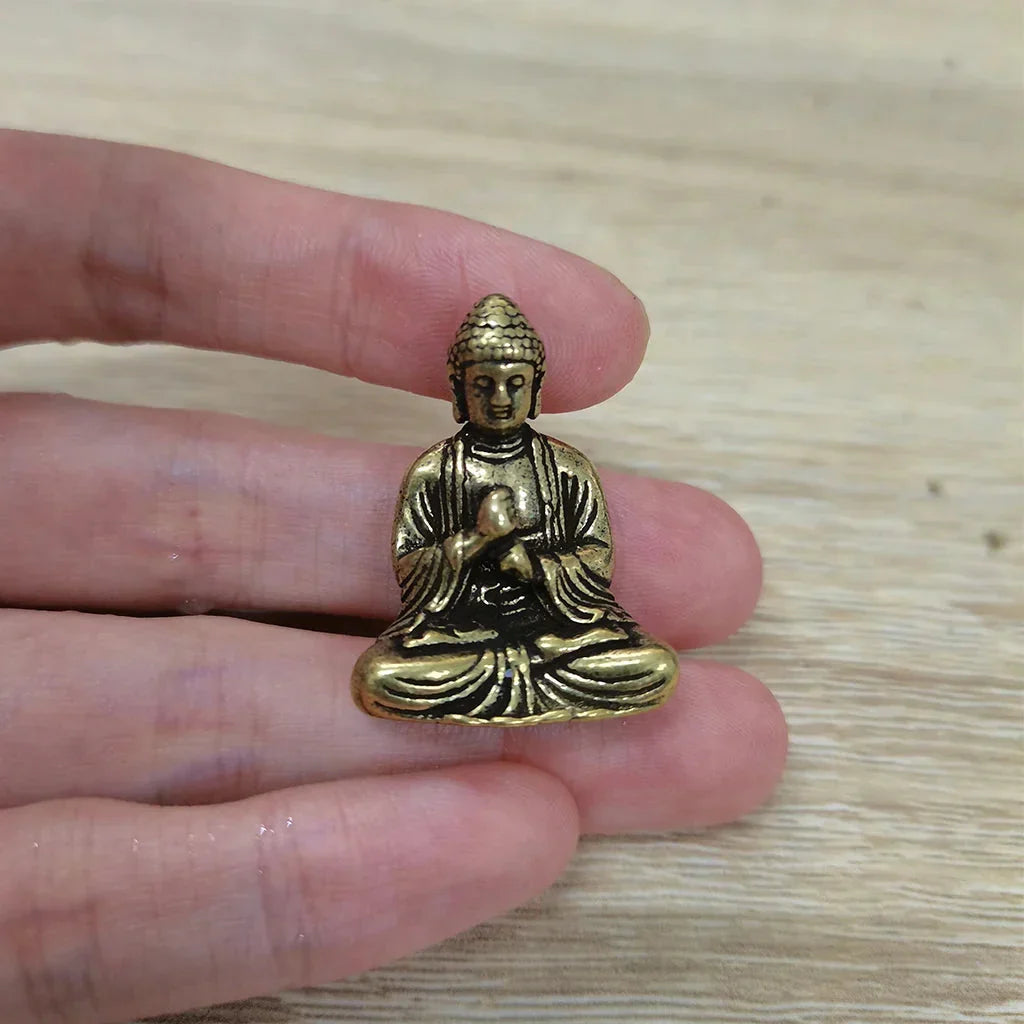 LZINA™ | 10 pieces mini brass sitting Buddha statue figure for travel Buddhism worship home office desk decoration