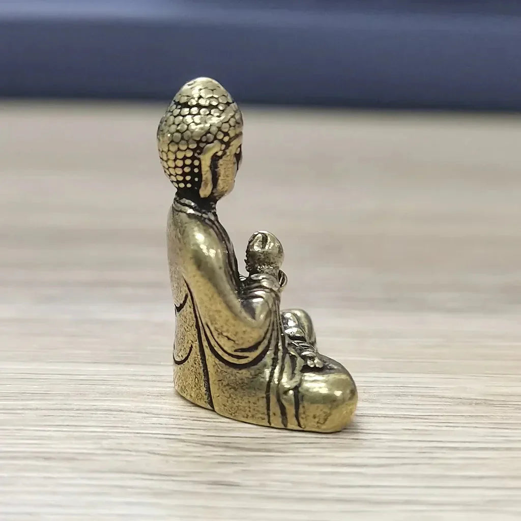 LZINA™ | 10 piece Miniature Brass Sitting Buddha Statue Figure for Travel Buddhism Worship Home Office Desk Decoration