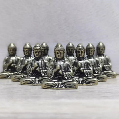 LZINA™ | 10 pieces mini brass sitting Buddha statue figure for travel Buddhism worship home office desk decoration