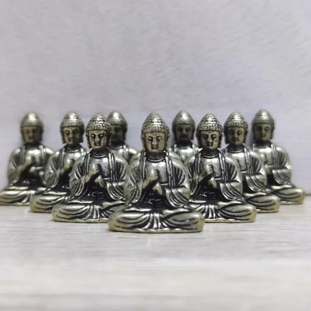 LZINA™ | 10 piece Miniature Brass Sitting Buddha Statue Figure for Travel Buddhism Worship Home Office Desk Decoration