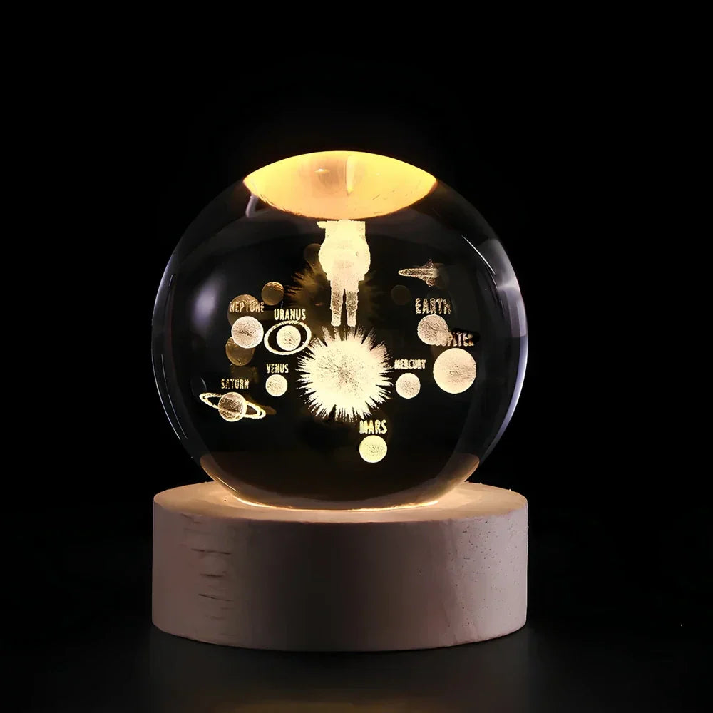LZINA™ | Night Light Wooden Base Crystal Ball Lamp