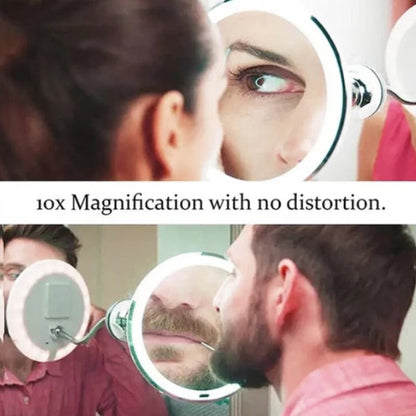 LED Magnifying Mirror with Flexible Gooseneck | 10x Magnification | Daylight LED | Makeup Mirror