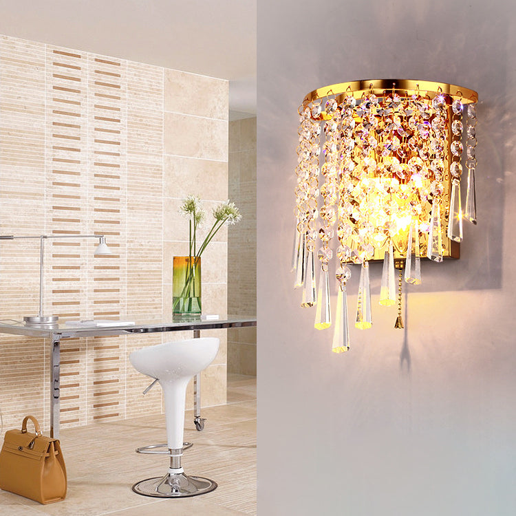 BowLift Modern Luxury Pearl Stainless Steel Crystal 1-Light Wall Sconce Lamp – Semi-Round Octagonal Design for Living Room