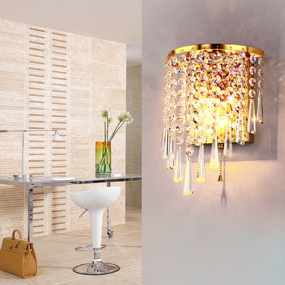 BowLift Modern Luxury Pearl Stainless Steel Crystal 1-Light Wall Sconce Lamp – Semi-Round Octagonal Design for Living Room