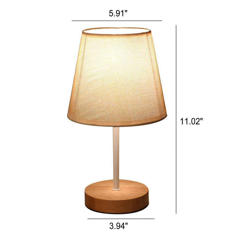 BowLift Nordic Vintage Fabric Cone LED Table Lamp in Solid Wood
