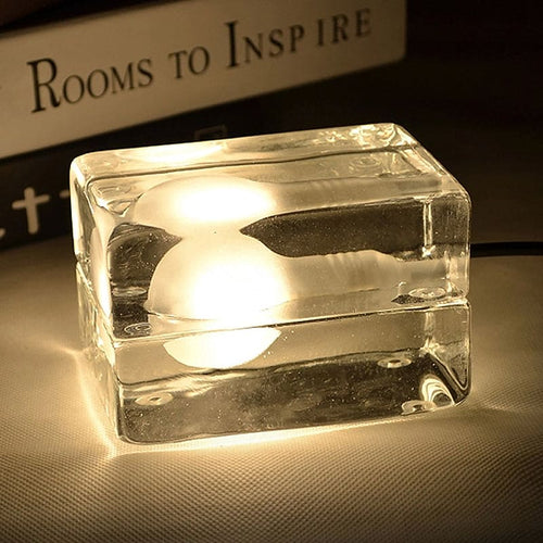 BowLift BrightCube: Modern Minimalist Table Lamp with a Transparent Glass Cube