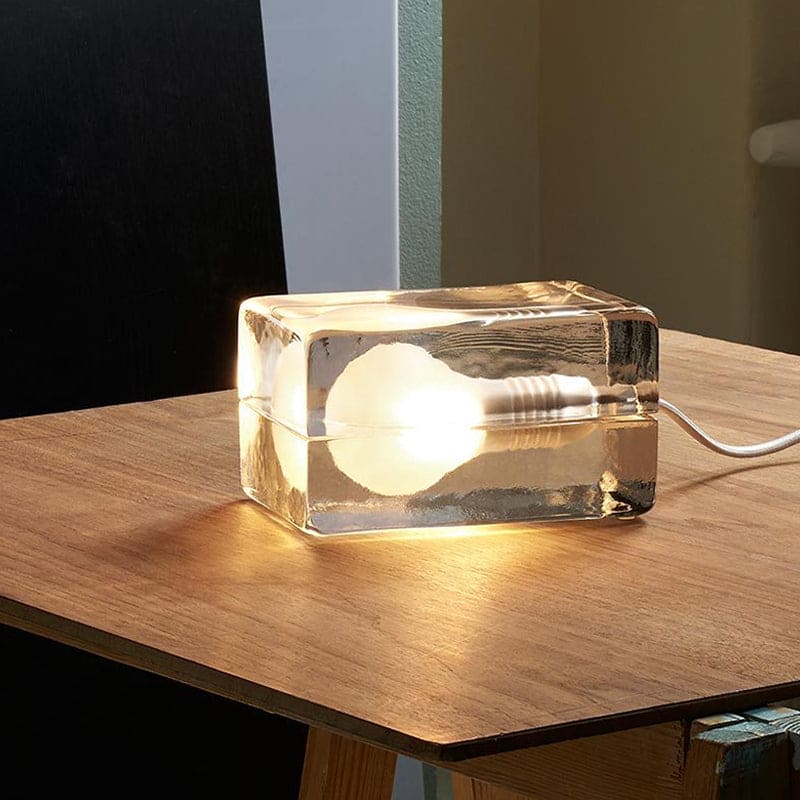 BowLift BrightCube: Modern Minimalist Table Lamp with a Transparent Glass Cube