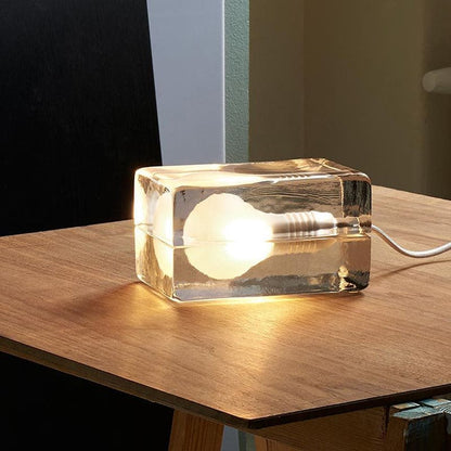 BowLift BrightCube: Modern Minimalist Table Lamp with a Transparent Glass Cube