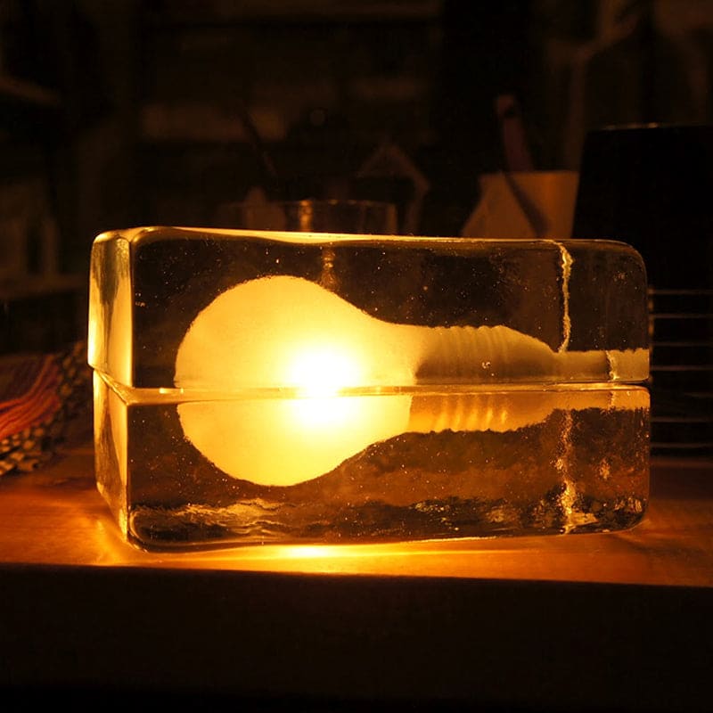 BowLift BrightCube: Modern Minimalist Table Lamp with a Transparent Glass Cube