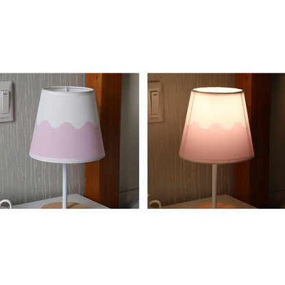 BowLift Nordic Vintage Fabric Cone LED Table Lamp in Solid Wood