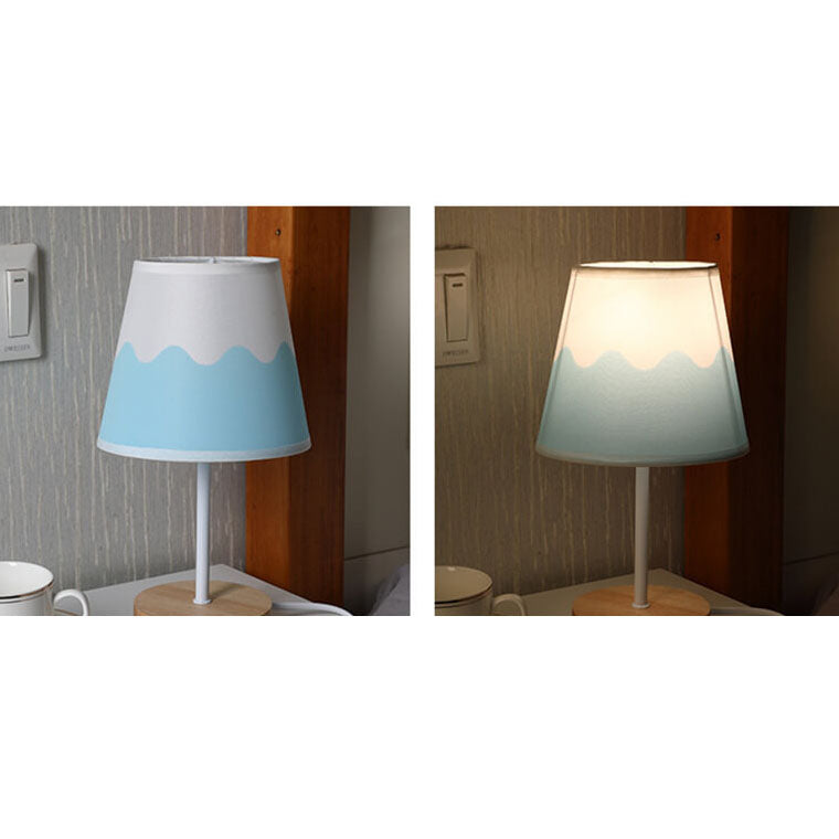 BowLift Nordic Vintage Fabric Cone LED Table Lamp in Solid Wood