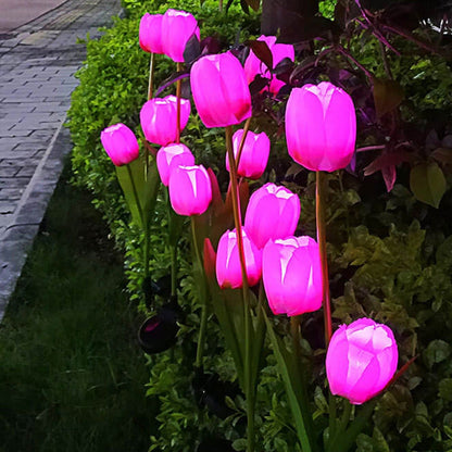 LZINA™ | Solar Tulip Lawn Light Outdoor Garden LED Tulip Flower Light Ground Stake Landscape Light
