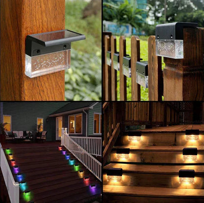 LZINA™ | Solar Deck Lights 4 Piece Set, Solar Step Lights Outdoor, Warm White/Color Changing Solar Fence Light for Terrace Garden Yard