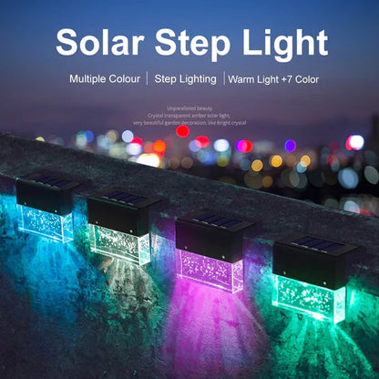 LZINA™ | Solar Deck Lights 4 Piece Set, Solar Step Lights Outdoor, Warm White/Color Changing Solar Fence Light for Terrace Garden Yard