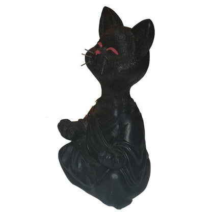 LZINA™ | Playful Black Buddha Cat Figure Meditation Yoga Collectible Happy Cat Decor Home Garden Decoration Garden Ornament