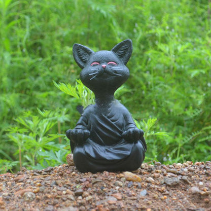 LZINA™ | Playful Black Buddha Cat Figure Meditation Yoga Collectible Happy Cat Decor Home Garden Decoration Garden Ornament