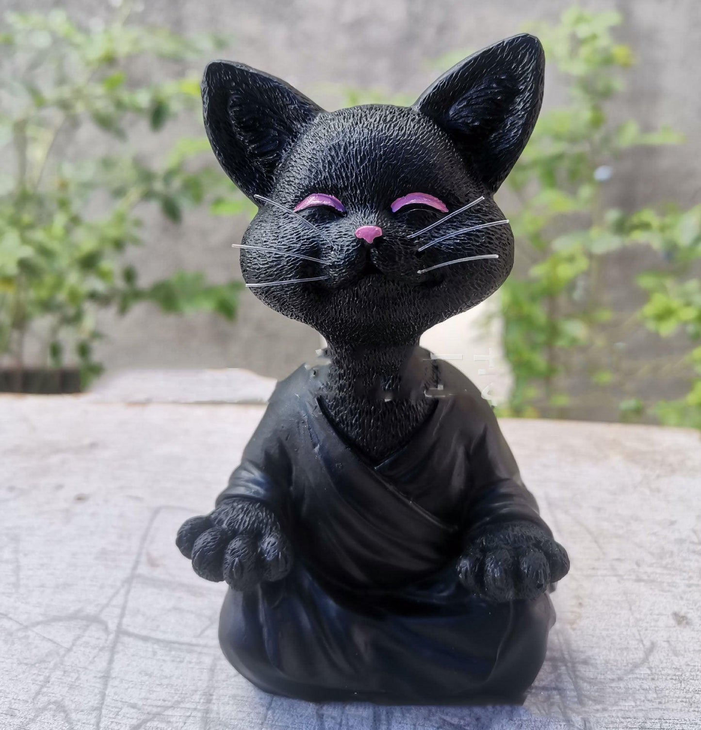 LZINA™ | Playful Black Buddha Cat Figure Meditation Yoga Collectible Happy Cat Decor Home Garden Decoration Garden Ornament