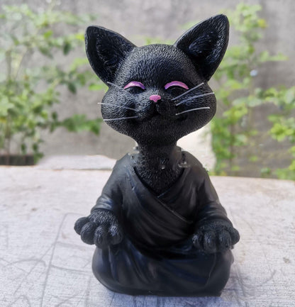 LZINA™ | Playful Black Buddha Cat Figure Meditation Yoga Collectible Happy Cat Decor Home Garden Decoration Garden Ornament